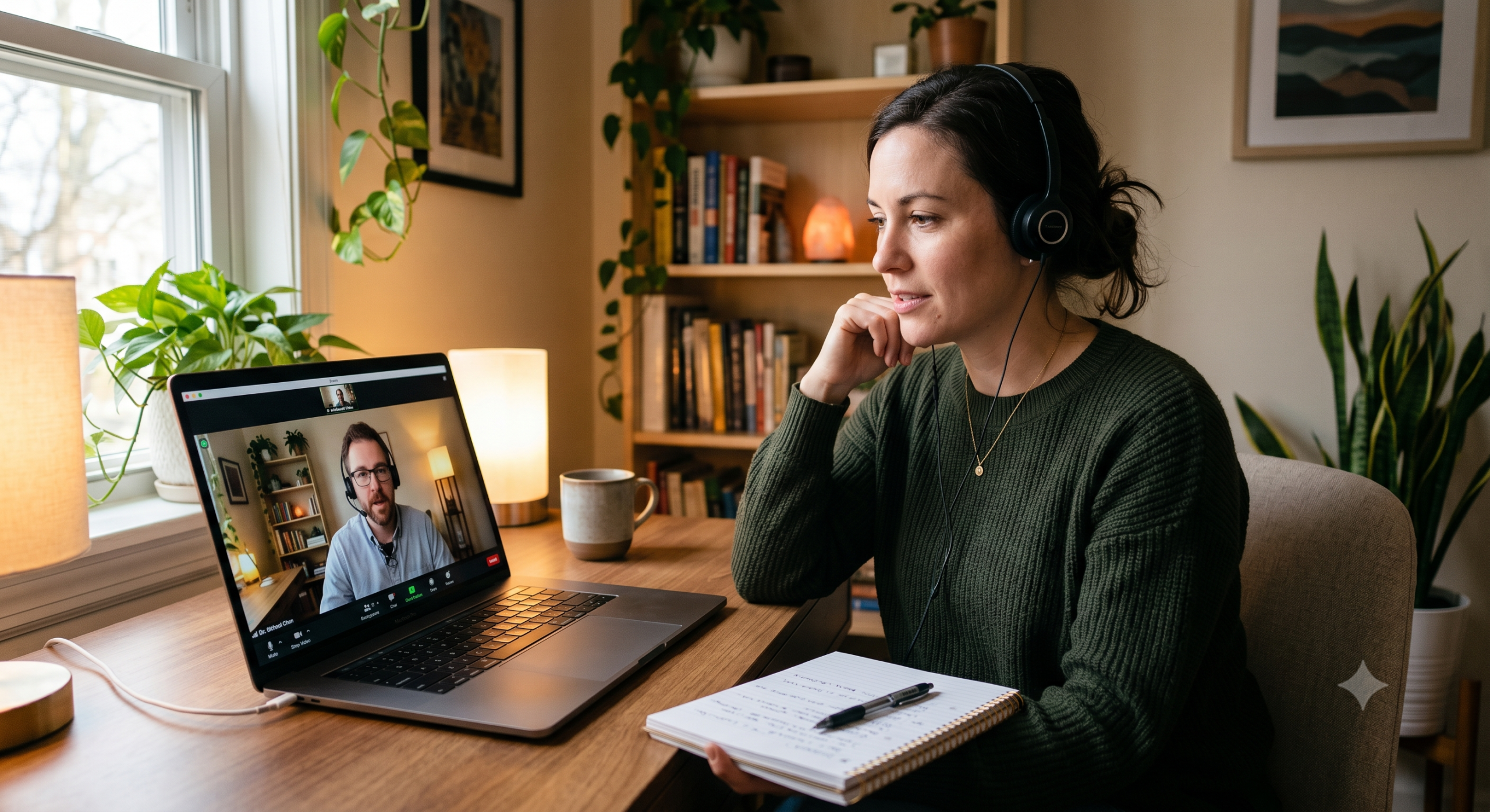Online therapy session conducted via secure telehealth